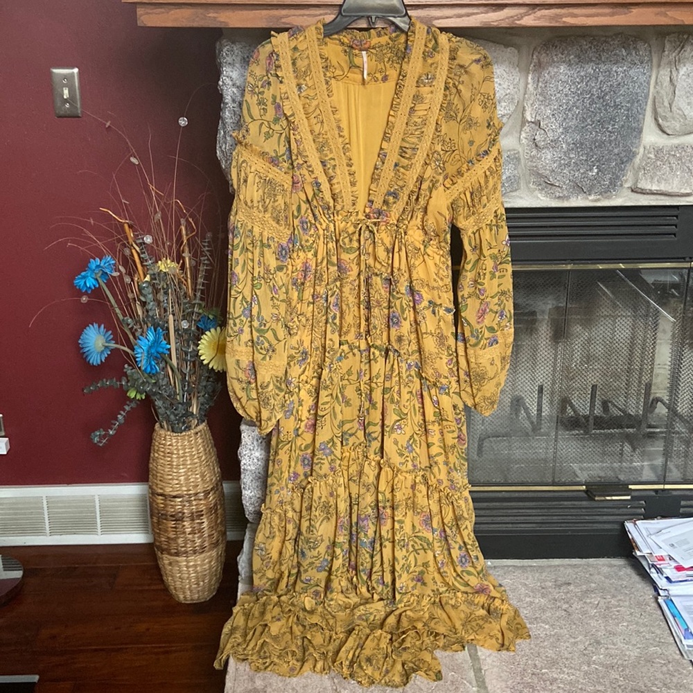 Free People Mustard Yellow Floral Maxi Dress